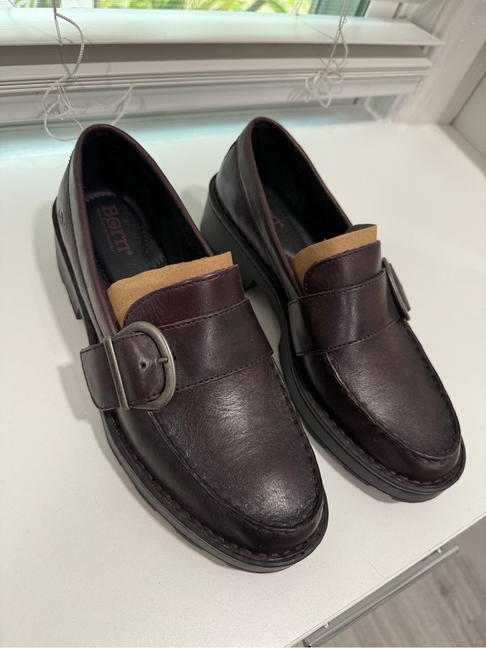 Born Men's Burgundy Leather Buckle Slip-On Loafers